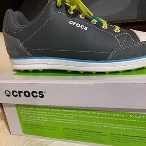 Men’s 11.5 CROCS golf shoes- grey and blue